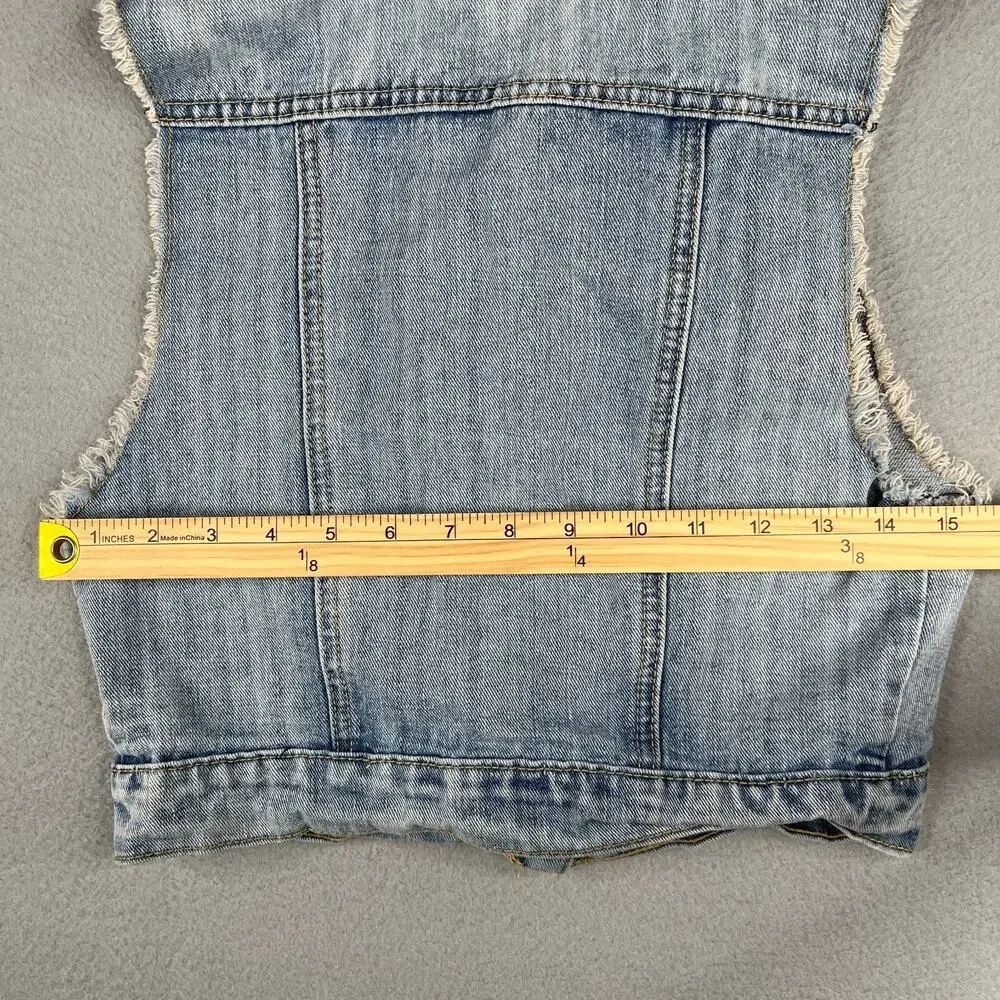 Chiqle Denim Vest Jacket Button Up Youth Girls Size Medium Blue Pockets